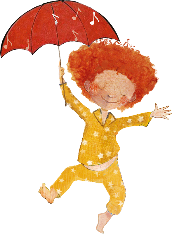 Kind mit Regenschirm schwebend